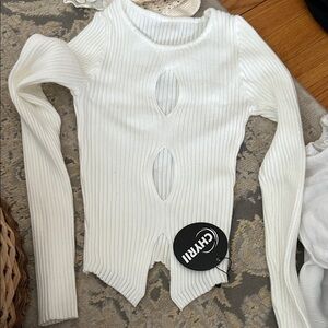 Zara White Ribbed Long Sleeve Top